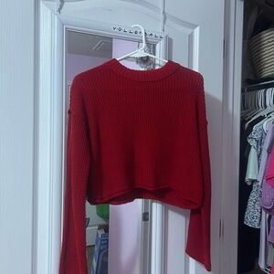 Red Cropped Knit Sweater
